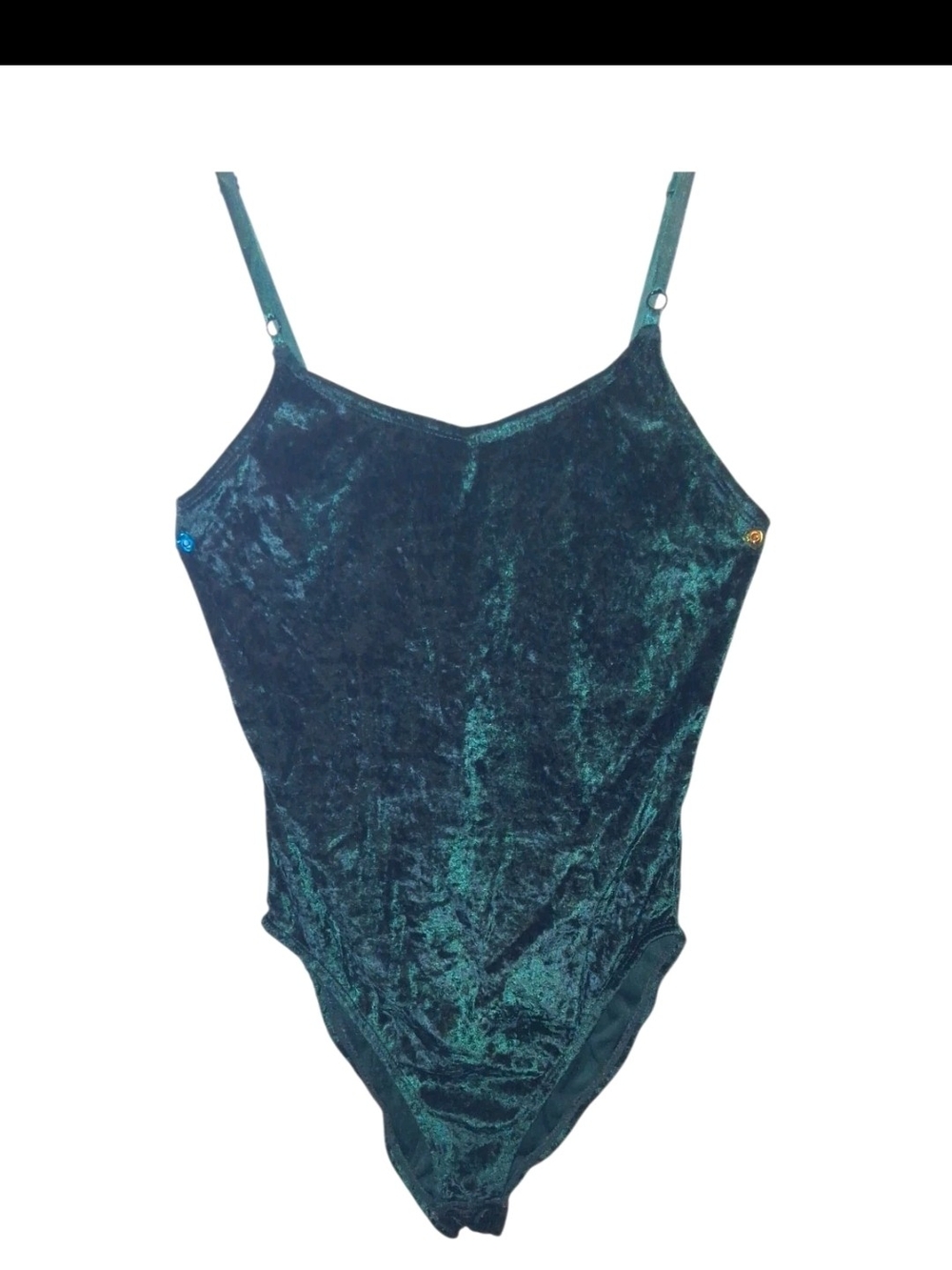 Vintage Instant Action Green Crushed Velvet Leotard Bodysuit Size Medium